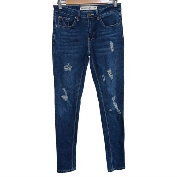 ASHLEY‎ MASON SKINNY STRETCH DISTRESSED WOMEN’S DENIM JEANS SIZE 5 - Picture 1 of 14